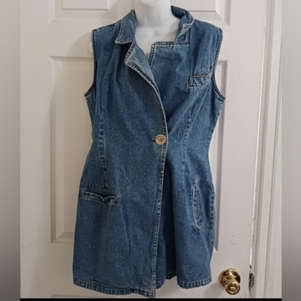 Denim Romper Skort Sleeveless Pockets Size 9/10 Med 80s READ